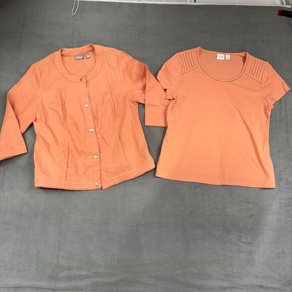 Chicos Linen Blazer & Cotton‎ / Modal Top 2 Piece Womens Orange Round Neck XL - Picture 1 of 13